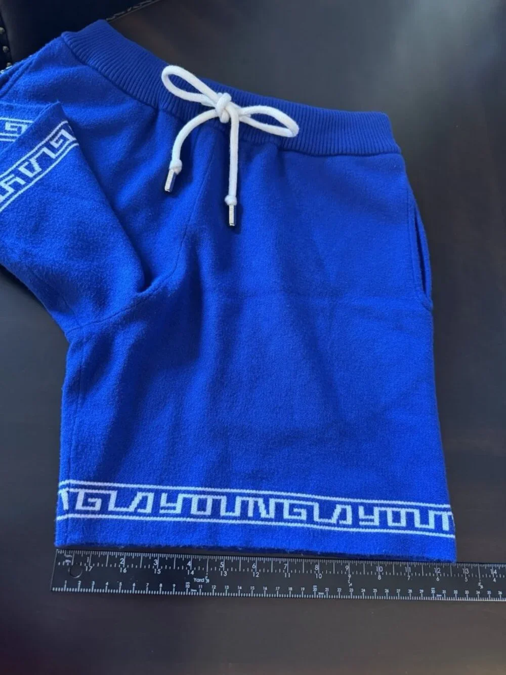 Young LA Men’s Knit Hieroglyphic Shorts Casual Athliesure Sz L Blue Drawstring